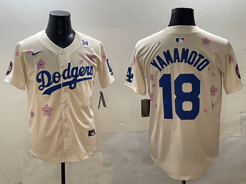 Men Los Angeles Dodgers #18 Yamamoto Cream Sakura Edition 2025 Nike MLB Jersey style 16